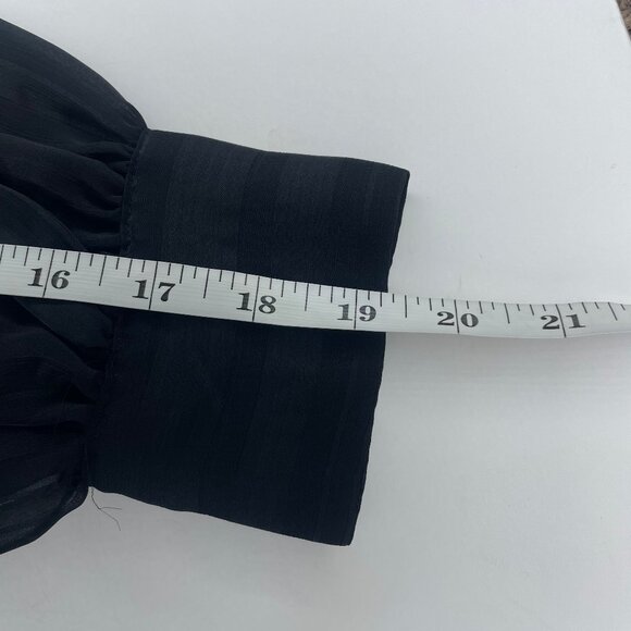 H&M Women's Black Sheer Stripe Weave Mock Neck Balloon Sleeve Blouse Plus Sz 14 - Picture 9 of 12